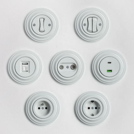 Kliklap - Retro TV+R-Anschlussdose (durchgeschleift) mit Rahmen, keramikweiß