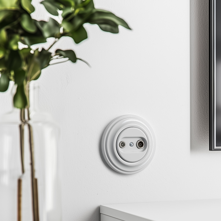 Kliklap - Retro TV/Radio-Anschlussdose (Durchgangsdose) mit schneeweißem Rahmen