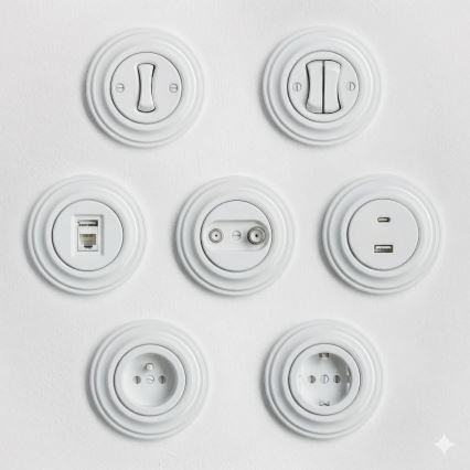 Kliklap - Retro TV/Radio-Anschlussdose (Durchgangsdose) mit schneeweißem Rahmen