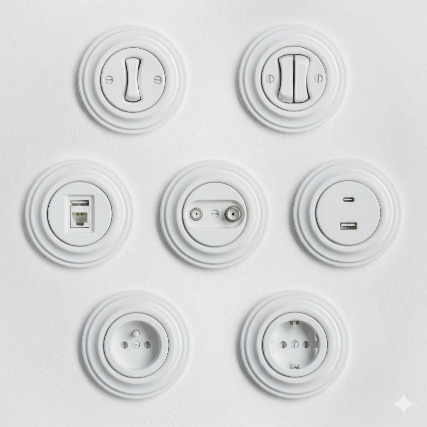 Kliklap - Retro TV/Radio-Anschlussdose (Durchgangsdose) mit schneeweißem Rahmen