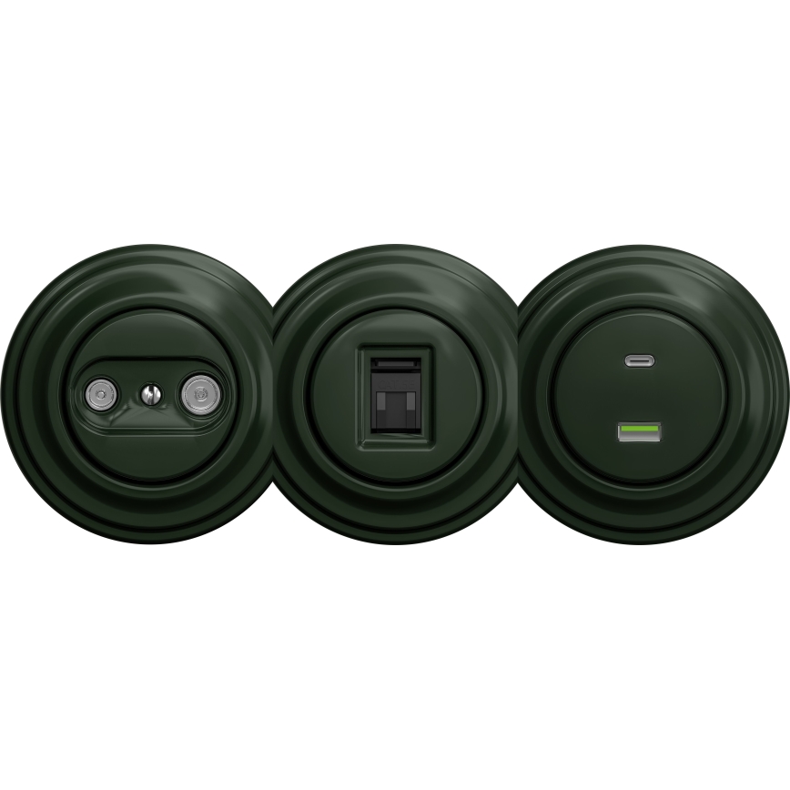 Kliklap - Retro USB-Steckdose A+C ohne Rahmen grün