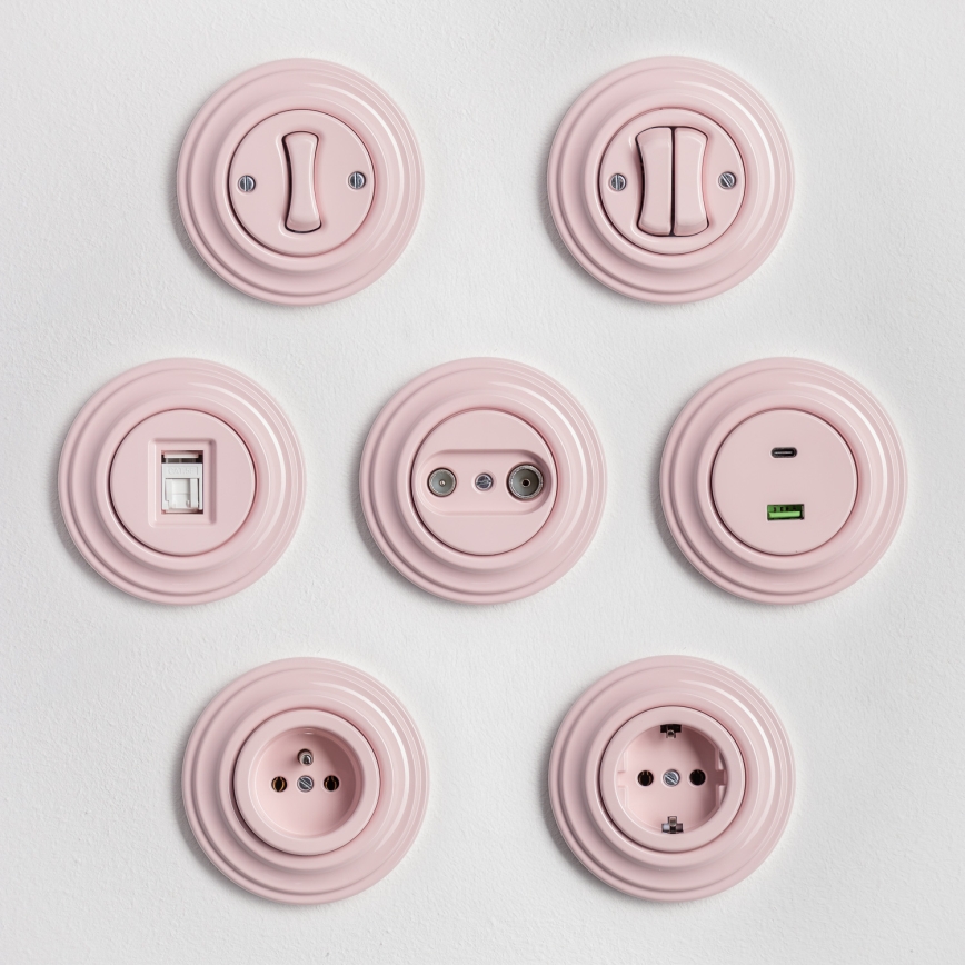 Kliklap - Retro USB-Steckdose A+C mit Rahmen, Altrosa