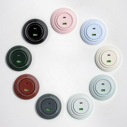 Kliklap - Retro USB-Steckdose A+C mit Rahmen, Altrosa