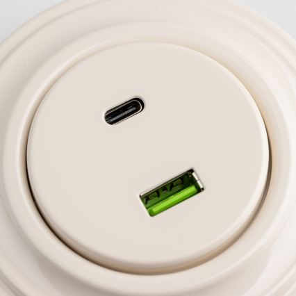 Kliklap - Retro USB-Steckdose A+C mit Rahmen beige