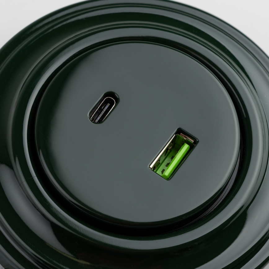 Kliklap - Retro-USB-Steckdose A+C mit Rahmen, grün