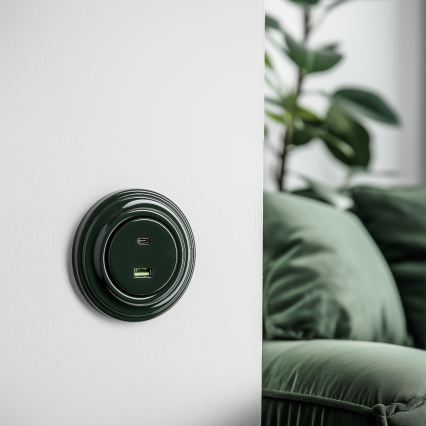 Kliklap - Retro-USB-Steckdose A+C mit Rahmen, grün