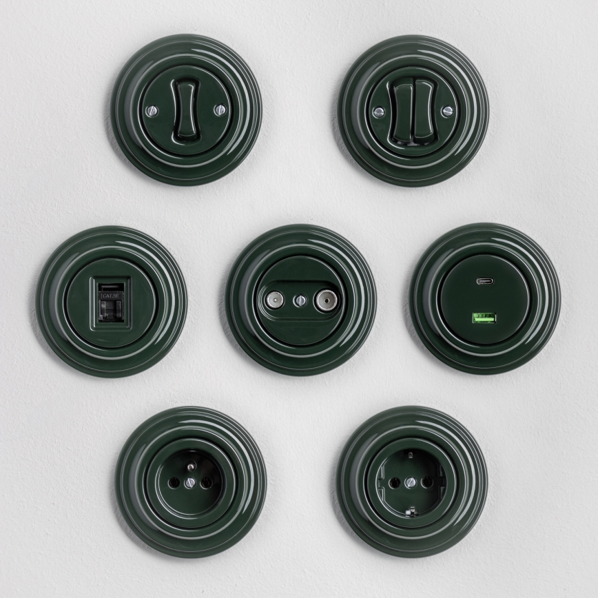 Kliklap - Retro-USB-Steckdose A+C mit Rahmen, grün