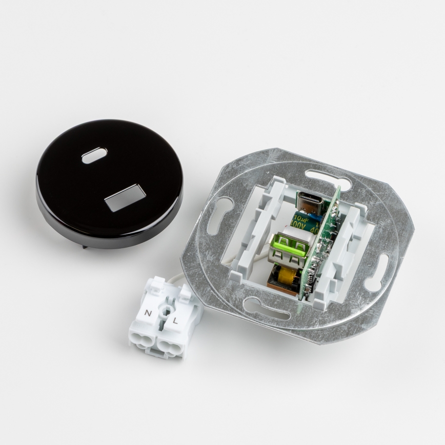 Kliklap - Retro-USB-Steckdose A+C mit Rahmen, schwarz