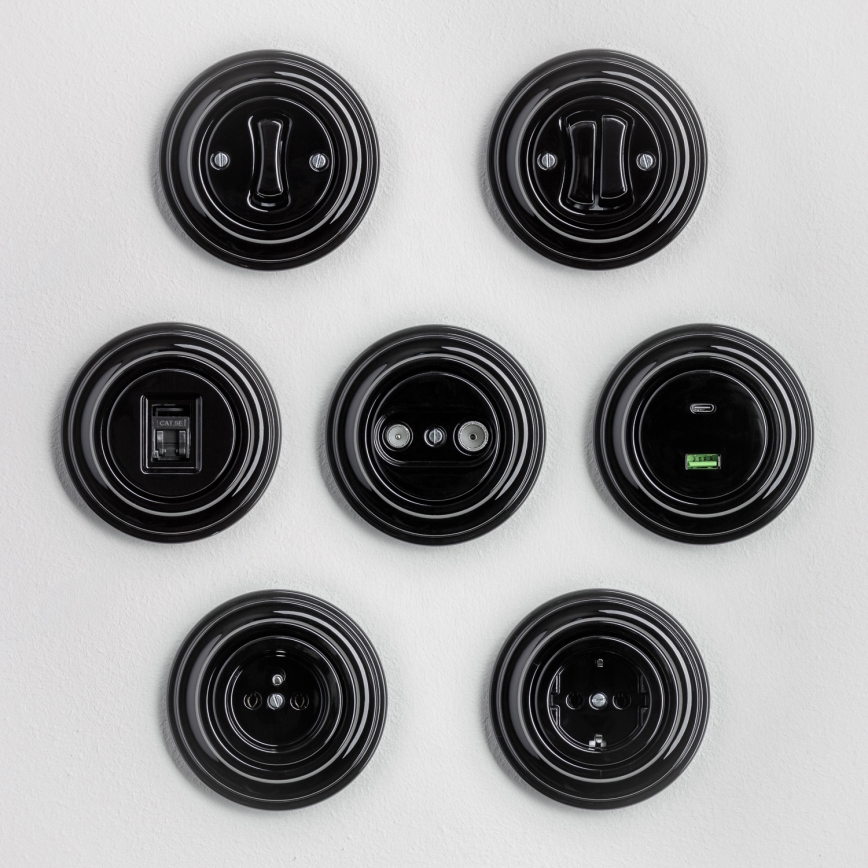 Kliklap - Retro-USB-Steckdose A+C mit Rahmen, schwarz