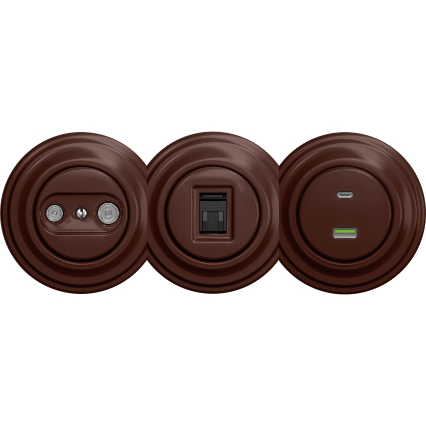 Kliklap - Retro USB-Steckdose A+C ohne Rahmen braun