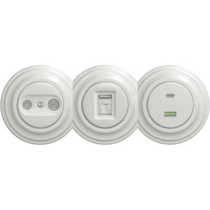 Kliklap - Vintage-USB-Steckdose A+C ohne Rahmen weiß