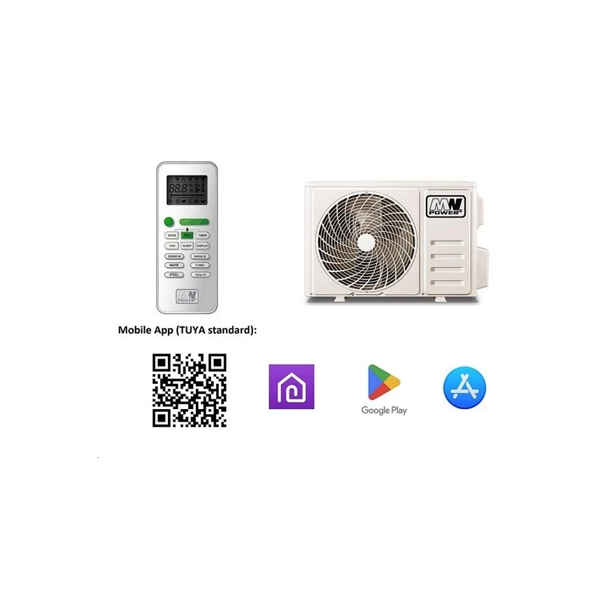 Klimaanlage 09K V1 2,6 kW (9000 BTU) Wi‑Fi (Tuya), weiß, inkl. Fernbedienung