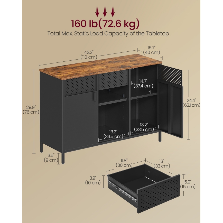 Kommode FIRA 110x40 cm schwarz/braun