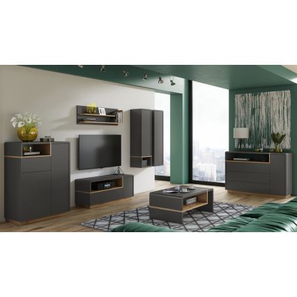 Kommode FRED mit Schublade, Anthrazit/Eiche Artisan