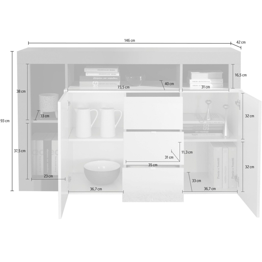 Kommode LENOR 146x93x42 cm weiß/eiche
