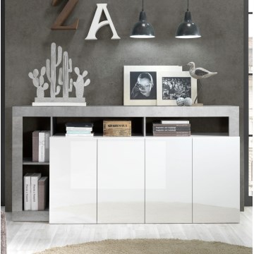 Kommode LENOR 184x93x42 cm, weiß/grau in Betonoptik