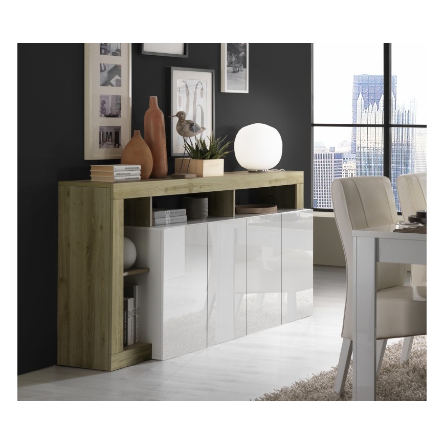Kommode LENOR 184x93x42 cm weiß/helle Eiche