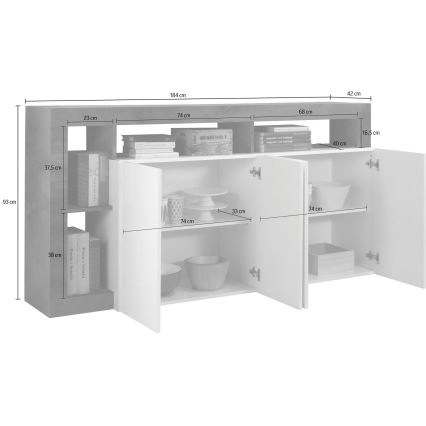 Kommode LENOR 184x93x42 cm weiß/helle Eiche