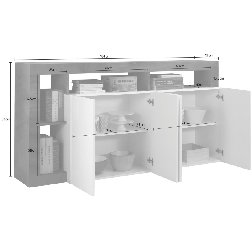 Kommode LENOR 184x93x42 cm weiß/helle Eiche