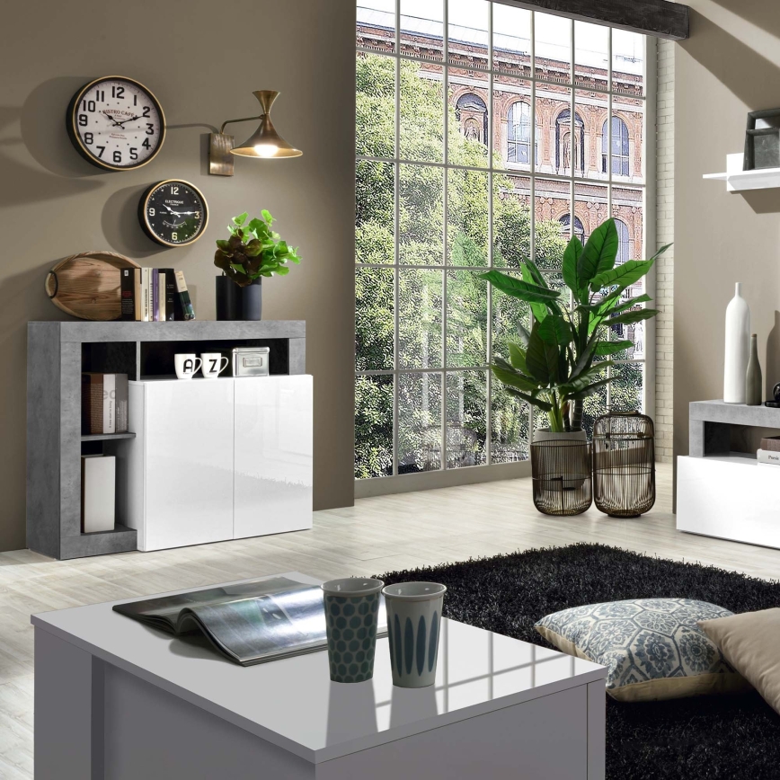 Kommode LENOR in Weiß/Grau, Betonoptik