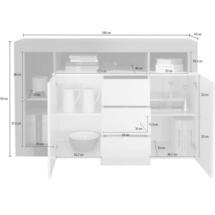 Kommode LENOR weiß/grau Betonoptik