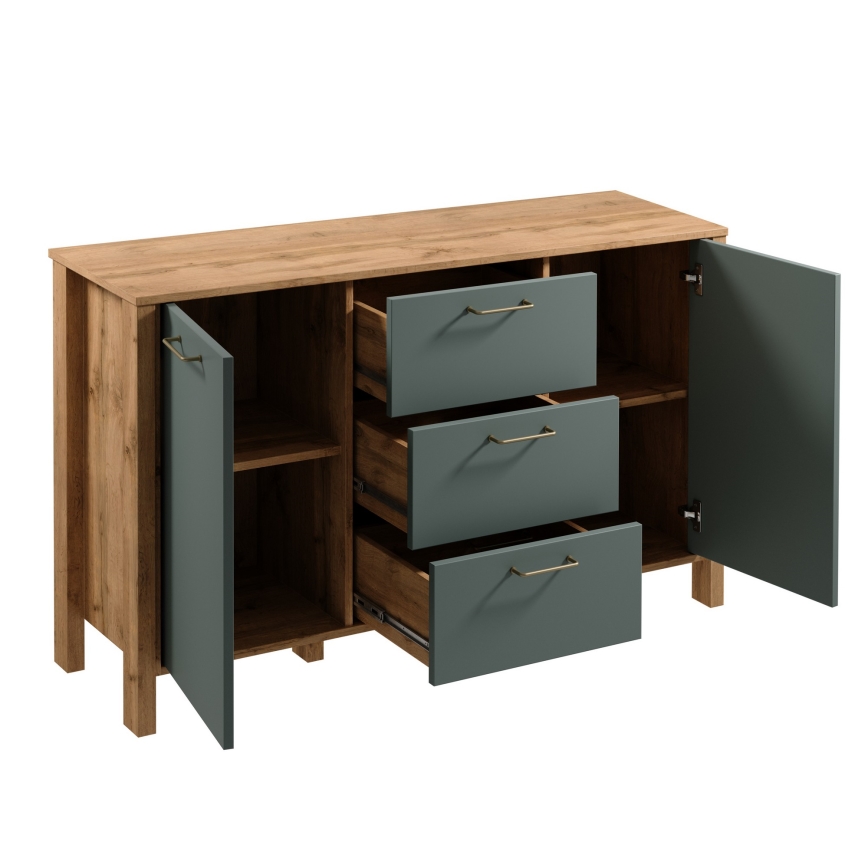 Kommode MENTA 138x81x40 cm Eiche Wotan/Grün