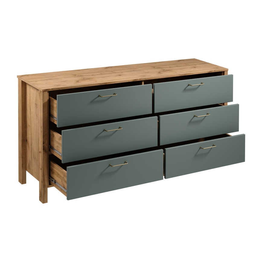 Kommode MENTA 170x81x47 cm Wotan-Eiche/Grün