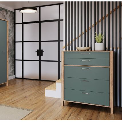 Kommode MENTA 90x108x47 cm Eiche Wotan/Grün