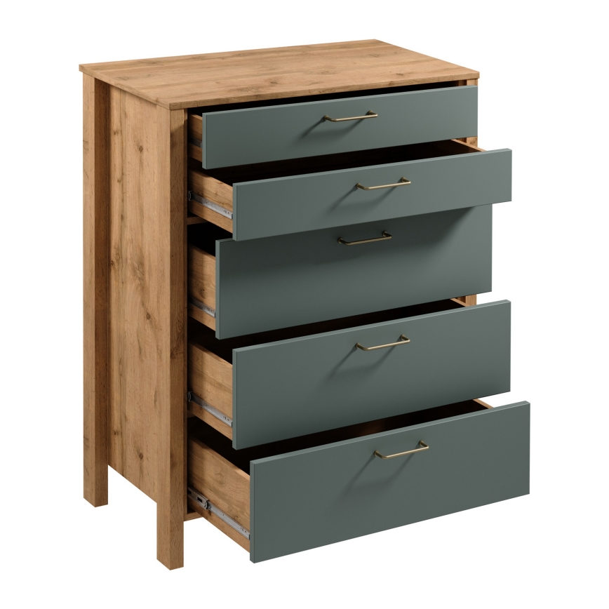 Kommode MENTA 90x108x47 cm Eiche Wotan/Grün