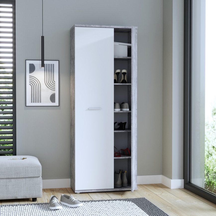 Kommode/Schuhschrank SIMO, weiß/grau in Betonoptik