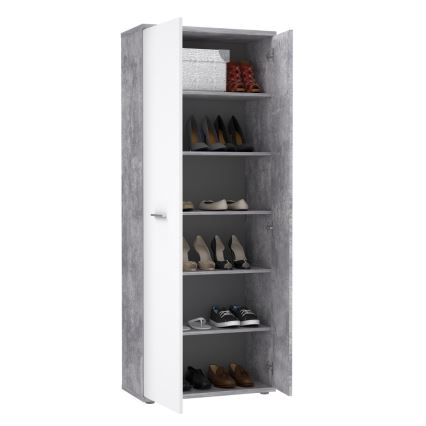 Kommode/Schuhschrank SIMO, weiß/grau in Betonoptik