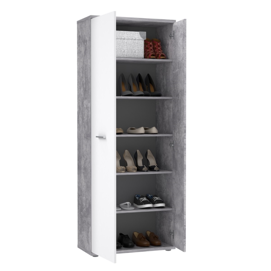 Kommode/Schuhschrank SIMO, weiß/grau in Betonoptik