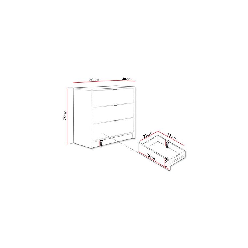 Kommode TIRENO 75x80 cm weiß