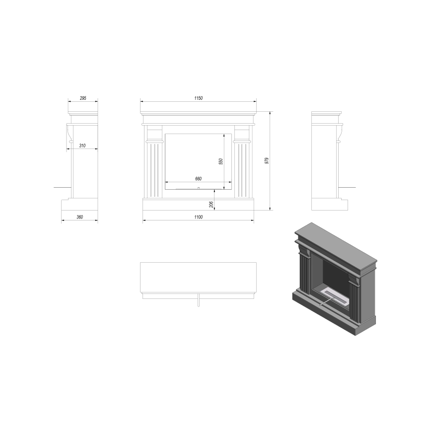 Kratki - BIO-Kamin 97,9x115 cm 3 kW Weiß