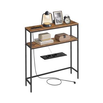 Konsolentisch LUVOR 80 x 20 cm, braun/schwarz, mit integrierten Steckdosen und USB-Anschlüssen