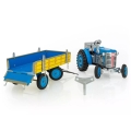 KOVAP Aufziehtraktor mit Anhänger (mit Schlüssel), blau/gelb