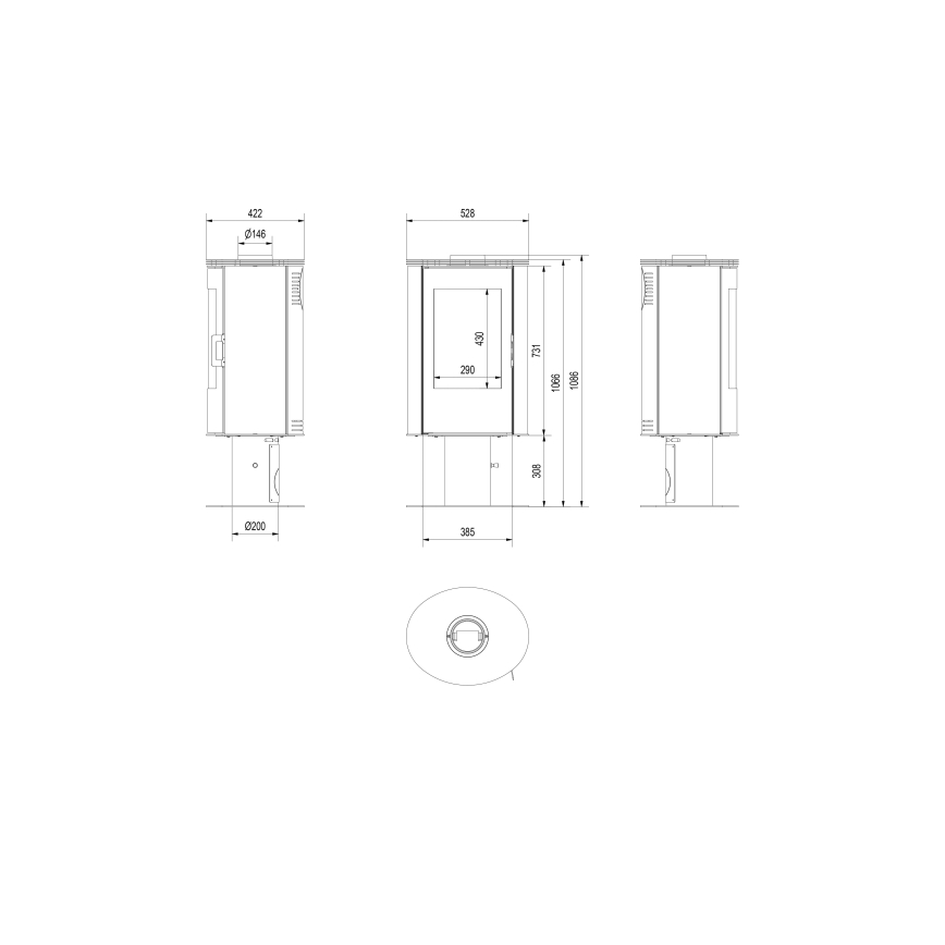 Kratki – Stahlkamin 8kW 150mm