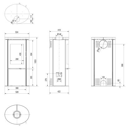 Kratki - Stahlkamin 8kW 150mm