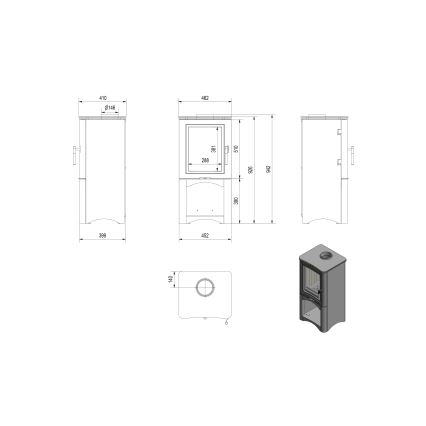 Kratki - Stahlkamin 7kW 150mm