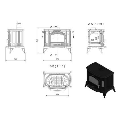 Kratki – Gusseiserner Kamin 10kW 130mm