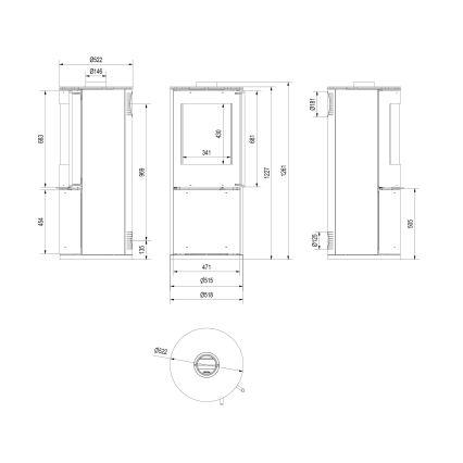 Kratki - Stahlkamin 9kW 150mm