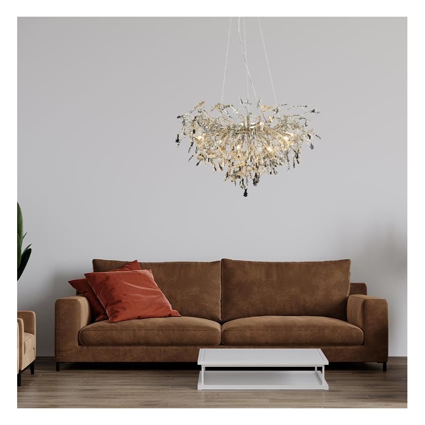 Kristall-Kronleuchter an Aufhängung 13xG9/40W/230V glänzendes Chrom