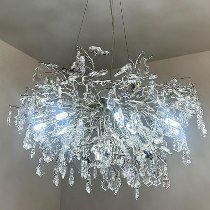 Kristall-Kronleuchter an Aufhängung 13xG9/40W/230V glänzendes Chrom