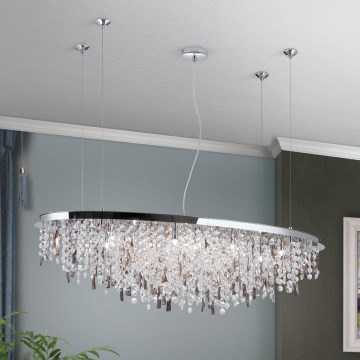Kristall-Kronleuchter an Aufhängung CRYSTALRIVER 21xG9/40W/230V glänzendes Chrom