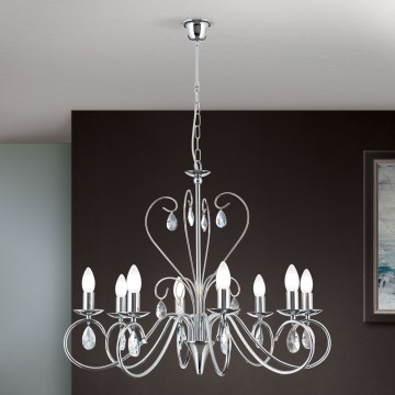 Kristall-Kronleuchter an Kette ALESSIA 8xE14/40W/230V glänzendes Chrom