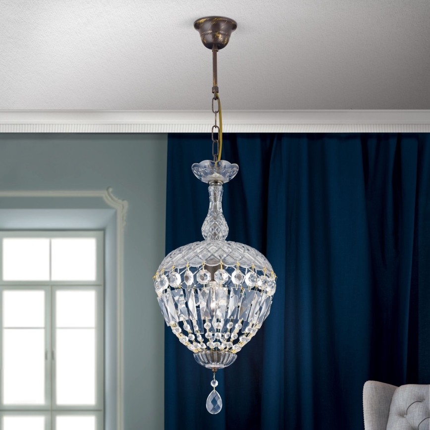 Kristall-Kronleuchter an Kette ARILA 1xE27/60W/230V d 25 cm braun/Patina