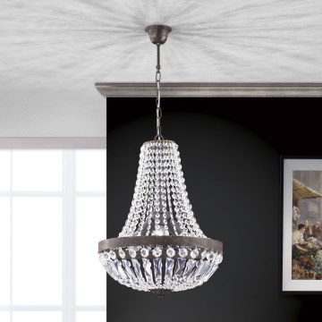 Kristall-Kronleuchter an Kette ARILA 3xE27/60W/230V d 40 cm braun/Patina