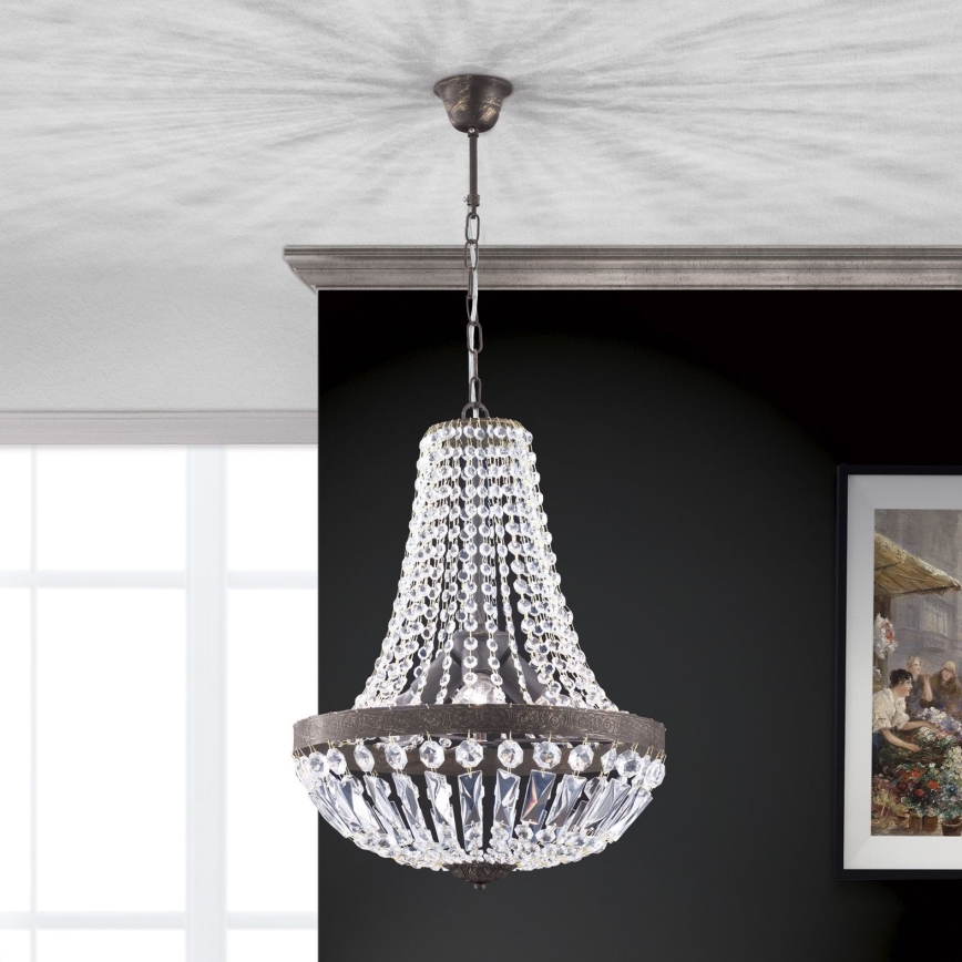 Kristall-Kronleuchter an Kette ARILA 3xE27/60W/230V d 40 cm braun/Patina