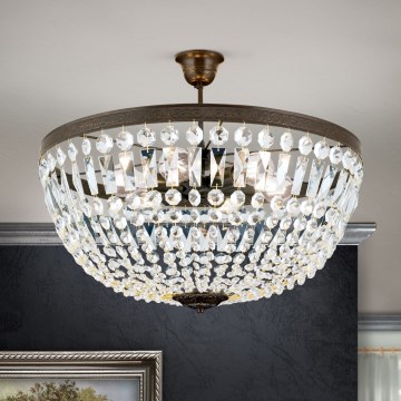 Kristall-Kronleuchter an Stange ARILA 6xE27/60W/230V d 60 cm braun/Patina
