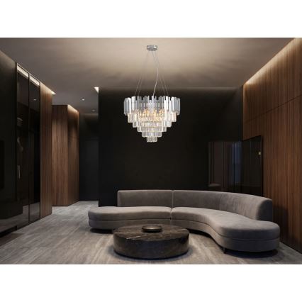 Kristall-Kronleuchter PLAZA an Kabel, 9xE14/40W/230V, Ø 60 cm, silber